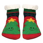 TOSKATOK Festive Xmas Cosy Fleece Lined Slipper Gripper socks for Men, Women, Girls, Boys, Family-XMAS TREE