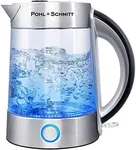 Pohl Schmitt 1.7L Electric Kettle with Upgraded Stainless Steel Filter, Inner Lid & Bottom, Glass Water Boiler & Tea Heater with LED, Cordless, Auto Shut-Off - Boil-Dry