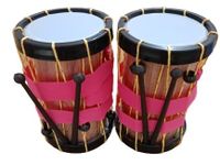 AZATTO Set of 2 Indian Made Musical Drums Chenda Dhol Toys for Kids with Hanging thread and Sticks (Small size)