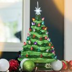 Ceramic Christmas Tree Lamp, Creative Ceramic Light up Christmas Tree, Ceramic Christmas Tree with Lights, Tabletop Ceramic Christmas Tree Night Light Decorations for Home Kitchen Office (Green)