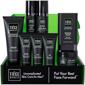 Tiege Hanley Mens Skin Care Set, Rejuvenation Skin Care Routine for Men (System Level 5) - Men's Skincare Set Face Wash, Scrub, Moisturizer, Eye Cream, Serum, Clay Mask, Retinol Stick & PM Moisturizer