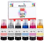 Ravaria GI 73 Compatible Refill Ink for Canon Pixma G570 / G670 Printer - (70ml x C/M/Y/Bk/R/GR) (GI 73 Ink Full Set (6 Color))