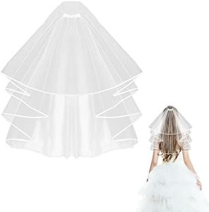 Yolev Simple Wedding Bridal Veil with Comb 2 Tier Tulle, Bridal Tulle Veil with Comb for Brides Shower Bachelorette Hen do Night Party, White, Medium