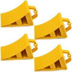 GAsupply Wheel Chocks With Handles Set of 4 Tyre Saver Brake Stoppers Ridged Wedges for Cars Caravan Horsebox Motorhome (4 Yellow Wheel Chocks)