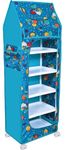 BEMITH Almirah for Clothes,Plastic Wardrobe for Clothes Multipurpose Collapsible Wardrobe for Kids Clothes/Toy/Book, Baby Cupboard for Clothes Storage in Bedroom Nursery,Cartoon with Wheels (Firozi)