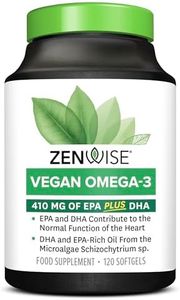 Zenwise Vegan Omega 3 Supplement - Marine Algal Source Of Epa & Dha Fatty Acids - Joint Support & Immune System - Heart & Skin + Brain Booster - Fish Oil Free Formula Men & Women - 120 Softgels