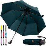 Gorilla Grip Windproof Compact Stick Umbrella for Rain, One-Click Automatic Open and Close, Strong Reinforced Fiberglass Ribs, Easily Collapsible, Lightweight Portable Umbrellas, Travel, Hunter Green