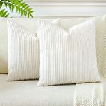 JOTOM Corduroy Soft Striped Boho Decorative Throw Pillow Covers 22x22 Inch Cushion Covers 55x55 cm Square Pillowcase for Couch Sofa Living Room Bed Home Decor Cushion Case Set of 2 (Beige White)