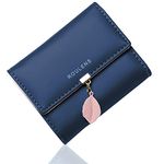 Roulens PU Leather Wallet for Women RFID-Blocking, Ladies Bifold Leaf Pendant Coin Zipper Small Purse with 5 Card Slots and 1 ID Window Card Holder Organizer