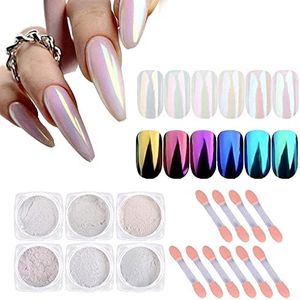 Pearl Nail Powder,6 Colors,Pearl Nails Powder Aurora Mica Powder for Resin Set, Metallic Nail Powder Mirror Multi-Chrome Powder Iridescent Nails Powder Manicure Pigment