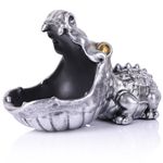oliruim Alligator Statue Key Bowl, Fun Animal Statue Candy Dish for Entryway Decorative Bowl, Office Candy Dish, Big Mouth Sculpture Home Living Room Trinket Container Storage Box (Silver)