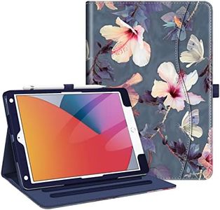 Fintie Case for iPad 9th / 8th / 7th Generation (2021/2020/2019) 10.2 Inch - [Corner Protection] Multi-Angle Viewing Stand Cover with Pocket & Pencil Holder, Auto Wake Sleep, Blooming Hibiscus