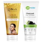 Globus Naturals Charcoal & Gold Peel Off Mask Combo Pack|Removes Blackheads|Golden Glow & Radiance 150g