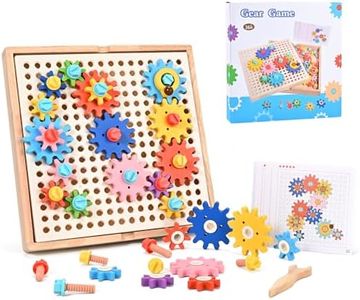 Owelth Juego Engranajes de Madera, Tablero Madera de Engranajes Apilables, Juguete Montessori a Partir de 3 Años, Juego Juguetes de Madera Stem, Juguete Giratorio Regalo para Niños y Niñas