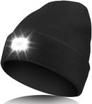 Unisex LED Beanie Hat with Light, USB Rechargeable Headlamp Beanie, Birthday Gifts for Women Men Him Boyfriend Black