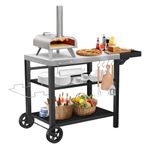 GRILL FORCE Grill Cart,Outdoor Grill Table,Pizza Oven Stand Table,Three-Shelf Food Prep and Work Cart Table,Movable Dining Table with Drawer,Grill Stand Fits for Ninja Woodfire,Blackstone Griddle,Ooni