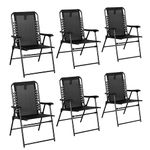 Outsunny Set of 6 Patio Folding Chair Set, Garden Portable Outdoor Chairs with Armrest and Breathable Mesh Fabric Seat and Backrest, for Camping, Beach, Deck, Lawn, Black