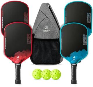Dinkly Raw Carbon Pickleball Paddles Set of 4, T700 Carbon Fiber Rackets with 16MM Honeycomb Polymer Core, 4 Balls and 1 Portable Carry Bag, USAPA Approved Pickleball Set for Men, Women, Red & Blue