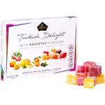 Cerez Pazari Turkish Delight with Strawberry, Peach, Melon, Tangerine, Blackberry Flavours 230g, Gourmet Small Size Snacks Gift Box, No Nuts Sweet Traditional Vegan Soft Candy Dessert