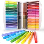 KXF Washable Felt Tip Colouring Pens Set for Children Non-toxic Thick Fibre Tip Pen Chunky Pens with Case Box for Colouring Book Drawing Gift - 48 Assorted Colours - Ages 3 Years Plus