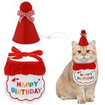 Amaxiu Small Dog Cat Birthday Hat Scarf Set, Cute Pet Birthday Bandana Party Supplies Puppy Happy Birthday Decorations Embroidered Birthday Gift for Girls Boys Kitten Dog (Red)