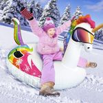 Unicorn 60" Inflatable Snow Tube - Heavy Duty Snow Sled for Kids Adults, Thickened Hard Bottom Snow Sleds for Winter Fun with Handle and Repair Kit, Family Activities Outdoor Sports Toy for Boys Girls