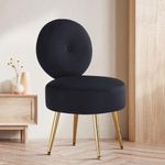 Furniliving Modern Velvet Makeup Chair, Upholstered Vanity Stool Armless Vanity Chair for Makeup Room, Comfy Living Room Chair with Round Backrest for Bedroom, Dressing Room(Black)