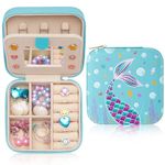 Girls Jewellery Box Blue Mermaid Jewellery Box Kids Travel Jewellery Case with Mirror, Mermaid Gifts Girls Birthday Gifts Jewellery Organizer for Display Storage Ring Pendant Earring Necklace Bracelet