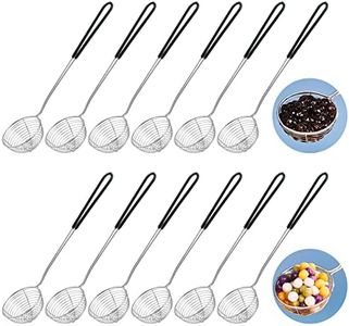 Worldity 12 Pieces Hot Pot Strainer Scoops, 3 Inch Wide Stainless Steel Frying Spoon Strainer Small, Spider Strainer with Insulated Handle for Hot Pot and Meatball