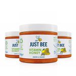 Just Bee Raw Vitamin Lemon and Ginger Honey Multipack, natural raw honey with vitamins, including Vitamin C, B6, B12, Echinacea (3 x 260g jar pack)