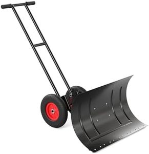 Garvee Snow Shovel for Driveway, Metal Snow Pusher with Wheels