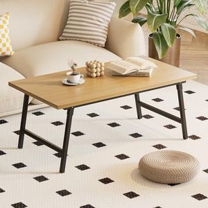 FAMIDGE Folding Coffee Table, Portable Floor Table Desk for Sitting on The Floor, No Assembly Low Coffee Table for Living Room, Home, Caravan and Outdoor Use, Natural Wood, 39.4Lx19.7Wx16.5H