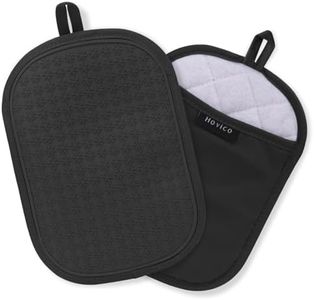 Hovico 2PCS Silicone Pot Holders, Oven Mitts Heat Resistant Hot Pads with Pockets, Non Slip Pot Holder for Kitchen Baking and Cooking| 9.8 x 7 Inches | Towel Cloth Interior Lining - Black