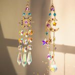 2 PCS Crystal Suncatcher,Colorful Sun&Moon Sun Catchers Indoor Window Hanging with Crystals Light Catcher Tree of Life Crystal Suncatchers Prism Hanging for Indoor Outdoor Home Garden Wedding Decor