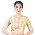 Studio Shringaar Women Silky Brocade Readymade Elbow Length Sleeves Saree Blouse(Gold, 40)