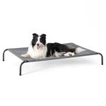 Bedsure Polyester Large Elevated Outdoor Dog Bed - Raised Dog Cots Beds for Large Dogs, Portable Indoor & Outdoor Pet Hammock Bed with Skid-Resistant Feet, Frame with Breathable Mesh, Grey (L)