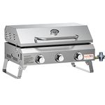 Onlyfire Flat Top Gas Griddle with Lid, Tabletop 3-Burner Stainless Steel Propane Gas Griddle, 24” Portable Griddle for Outdoor Cooking Kitchen, BBQ Gas Grill for Patio Camping Tailgating, 24,000 BTU