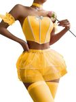 OYOANGLE Women's 6 Piece Babydoll Lingerie Set Bow Front Chemise Skirt Set with 1 Pair Stocking Yellow X-Large