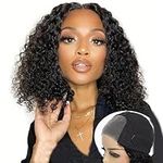 Wear and Go Glueless Wigs Human Hair Pre Plucked Pre Cut Bob Wig Human Hair 12 Inch Deep Wave Bob Wig Human Hair 180% Density Gluleless Hd Lace Front Wigs for Beginners 4x4 Lace Closure Wig for Black Women