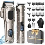 VGRPRO Hair Clippers Men Professional, Mens Clippers and Trimmers Set, USB Rechargeable Cordless Hair Clippers for Hair Cutting, Electric T-Blade Hair Trimmer for Men with Package Case (Silver)
