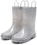 DREAM PAIRS Kids Rain Boots Glitter Boys Girls with Easy-on Handles Sparkly Waterproof Boots Outdoor Playing Rain Boots Unisex-Child,Size 2 Little Kid,Silver,KKEMRB2501