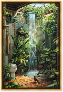 Art Remedy Waterfall Bathroom Canvas Jungle Bathroom Art, Gold Frame, 36" x 54"