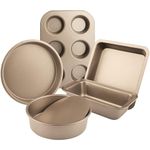 IAXSEE 5-Piece Bakeware Set Includes Nonstick Cake Pans/Loaf Pan/Cupcake Pan/Pizza Pan/Cookie Pan, Carbon Steel Baking Pan Set