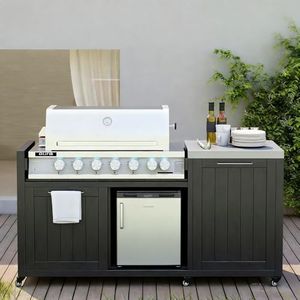 Girarvs Outdoor Grill Cart for Blackstone Griddle, Solid Wood Grill Table, Outdoor Kitchen Island with Cabinets and Removable Tops on Wheels Compatible with 28'/36" Blackstone Griddle (Black)