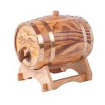 5 Liter Whiskey Barrel Dispenser Wood Oak Aging Wine Barrel Decanter for Serving Table Home Accent Display Storage of Spirits, Liquors, Whiskey Light Yellow