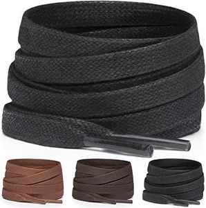 Miscly Lacets Cirés Plats [3 Paires] Pour Bottes Habillées, Bottines ou Chaussures - Largeur: 6 mm (137 cm, Noir)