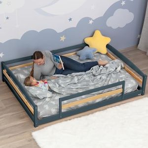 Ocodile Full Size Montessori Floor Bed for Kids - Strong Slatted Bed Frame with Full Rails - Ideal for Little Girls and Boys (Gray)