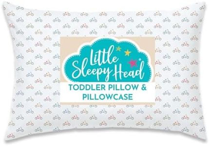 Little Sleepy Head Toddler Pillow with Pillowcase 13x18 - Kids Pillow for Sleeping - Better Neck Support Ergonomic Pillow and Toddler Pillowcase - Best Pillows for Kids (Bicycles)