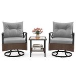 HAPPYGRILL 3 Pieces Outdoor Swivel Glider Rocker Set, Patio Wicker Rocking Chairs with 2-Tier Coffee Table & Cushions, Rattan Rocking Chair Set for Backyard, Front Porch, Poolside