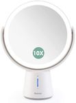 Auxmir LED Lighted Magnifying Makeup Mirror Double Sided 1X/ 10X Magnification, 2500mAh Rechargeable Vanity Mirror with Stand Touch Dimmable Adjustable Brightness, 360° Rotation Tabletop Desk Bathroom